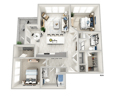 Floor plan for 2 beds, 2 baths, 1150 sqft